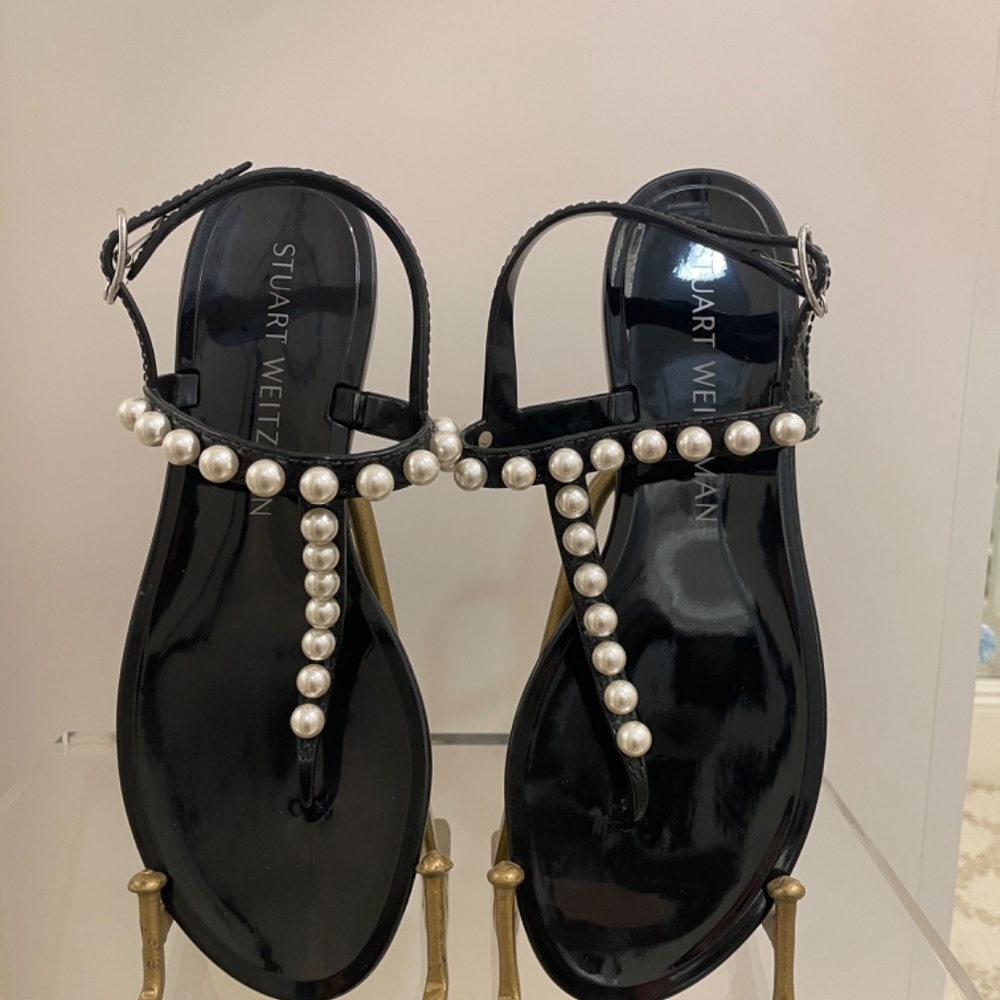 NWOT- Stuart Weitzman black jelly pearl sandals size 8